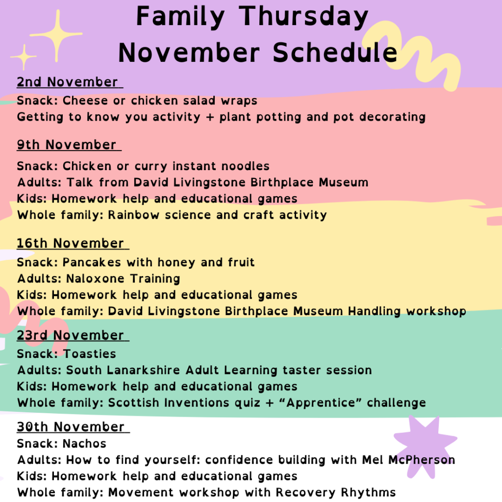 Family Thursday November schedule